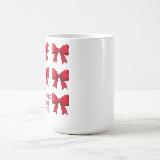 Red Bow Holiday Muster mit Liebe ummantelt Kaffeetasse (Mittel)