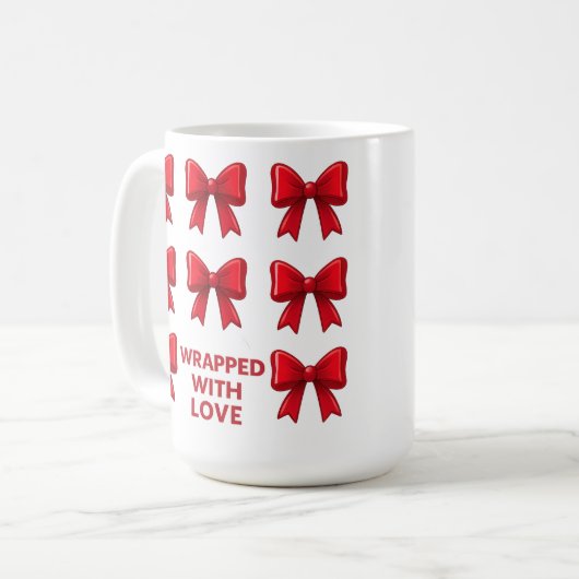 Red Bow Holiday Muster mit Liebe ummantelt Kaffeetasse (Vorderseite Links)