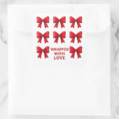 Red Bow Holiday Muster mit Liebe ummantelt Quadratischer Aufkleber (Tasche)
