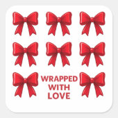 Red Bow Holiday Muster mit Liebe ummantelt Quadratischer Aufkleber (Vorderseite)