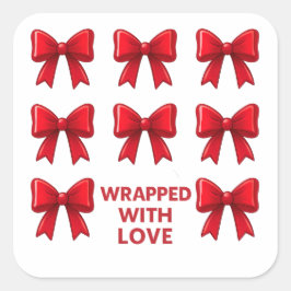 Red Bow Holiday Muster mit Liebe ummantelt Quadratischer Aufkleber