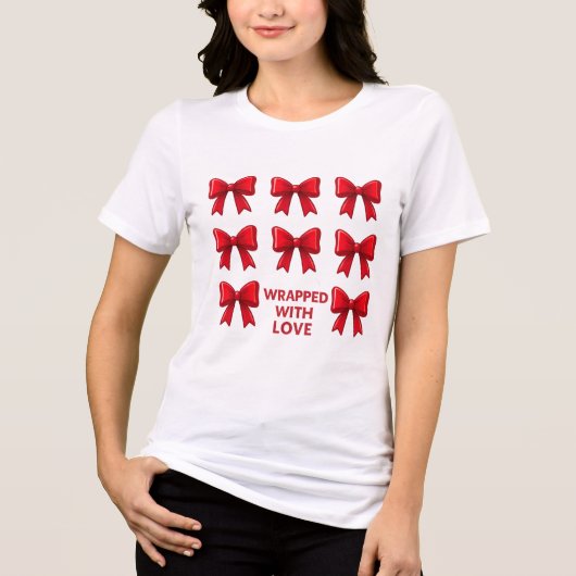 Red Bow Holiday Muster mit Liebe ummantelt Tri-Blend Shirt (Vorderseite)