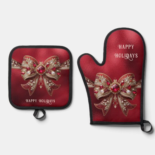 Red Bow Holiday Ofenhandschuh & Topflappen-Set (Vorderseite)