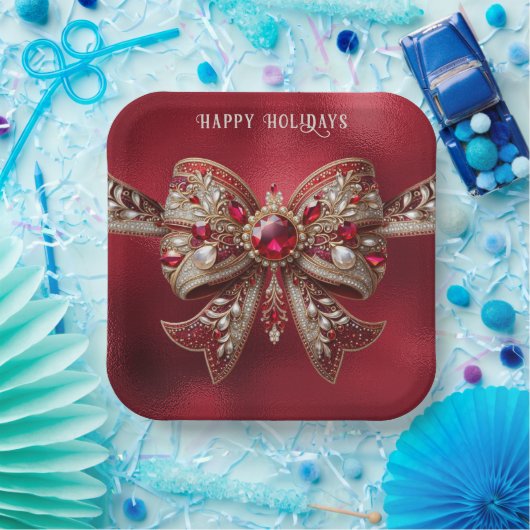 Red Bow Holiday Paper Plate Pappteller (Party)