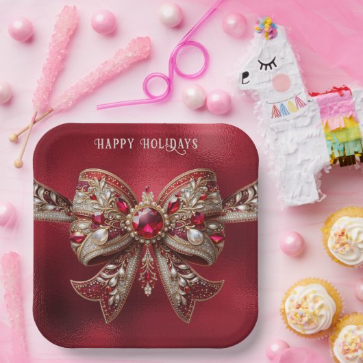 Red Bow Holiday Paper Plate Pappteller (Party)