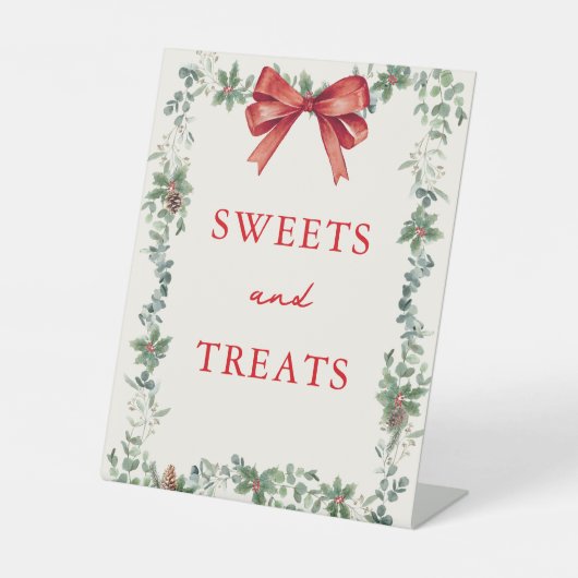 Red Bow Holiday Party Sweets and Treats Sockelschild (Vorderseite)