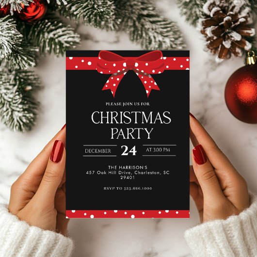 Red Bow Holiday Weihnachtsessen Einladung