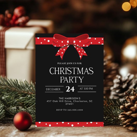 Red Bow Holiday Weihnachtsessen Einladung