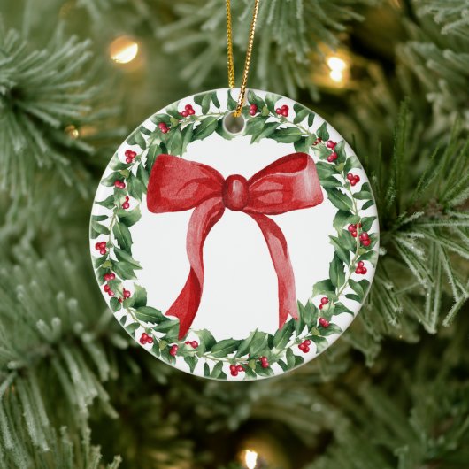 Red Bow Holiday Wreath Classic Weihnachtsbaum Keramik Ornament (Baum)
