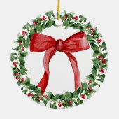 Red Bow Holiday Wreath Classic Weihnachtsbaum Keramik Ornament (Hinten)