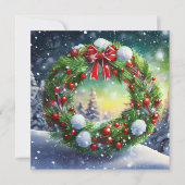 Red Bow Holiday Wreath Einladung (Vorderseite)