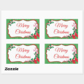 Red Bow Holly Weihnachtsrahmen Rechteckiger Aufkleber (Blatt)