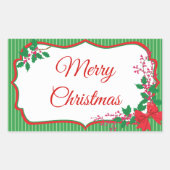 Red Bow Holly Weihnachtsrahmen Rechteckiger Aufkleber (Vorderseite)