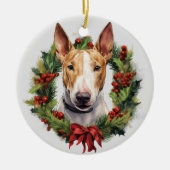 Red Bow Holly Wreath Bull Terrier Dog Keramik Ornament (Vorne)