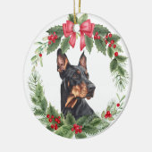 Red Bow Holly Wreath Doberman Pinscher Dog Keramik Ornament (Links)