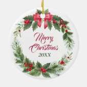 Red Bow Holly Wreath Doberman Pinscher Dog Keramik Ornament (Hinten)