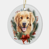 Red Bow Holly Wreath Golden Retriever Dog Keramik Ornament (Links)