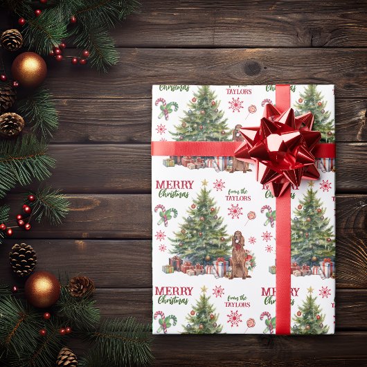 Red Bow Irish Setter Dog Holiday Tree Geschenkpapier