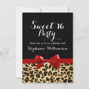 Red Bow Leopard Print Sweet 16 Geburtstagsparty Einladung