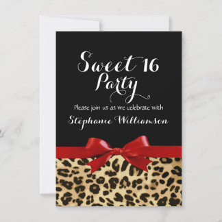 Red Bow Leopard Print Sweet 16 Geburtstagsparty Einladung