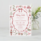 Red Bow Merry Little Baby Shower Invitation Einladung (Stehend Vorderseite)