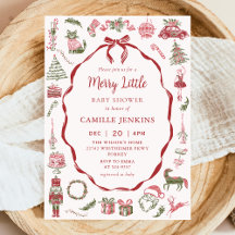 Red Bow Merry Little Baby Shower Invitation