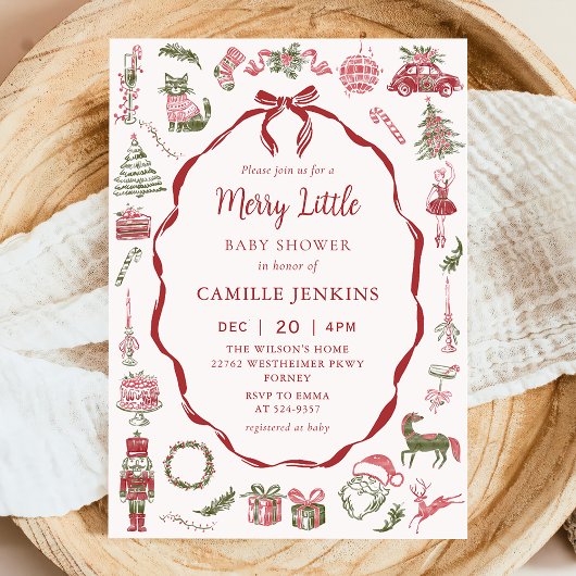Red Bow Merry Little Baby Shower Invitation Einladung
