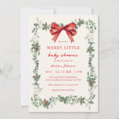 Red Bow Merry Little Christmas Baby Shower Einladung (Vorderseite)