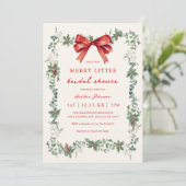 Red Bow Merry Little Christmas Bridal Shower Einladung (Stehend Vorderseite)