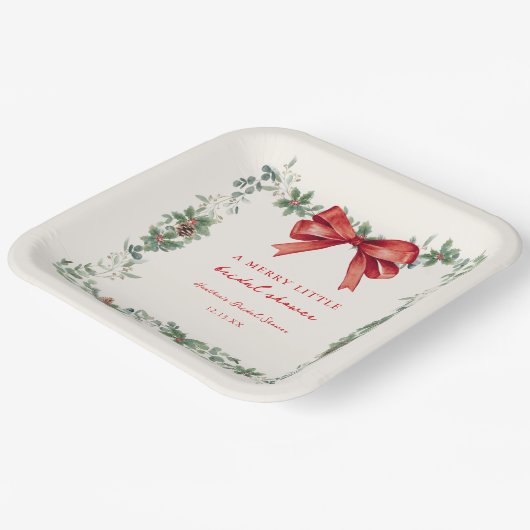 Red Bow Merry Little Christmas Bridal Shower Pappteller (Gewinkelt)
