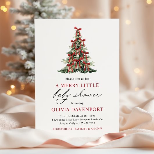 Red Bow Merry Little Christmas Tree Baby Shower Einladung