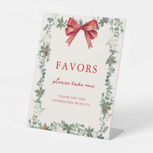 Red Bow Merry Little Holiday Party Favors Sockelschild (Vorderseite)