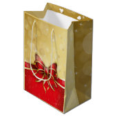 Red Bow mit Gold Background Mittlere Geschenktüte (Vorderseite Schrägansicht)