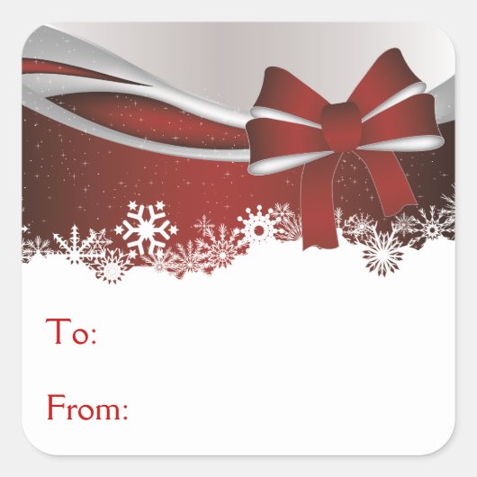 Red Bow mit Schneeflocken Quadratischer Aufkleber (Vorderseite)