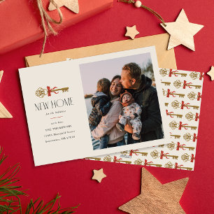 Red Bow neue Zuhause Holiday Moving Announccard Feiertagskarte