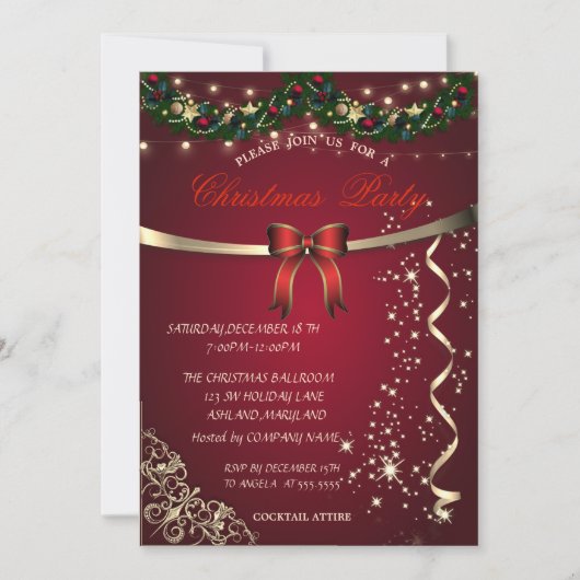 Red Bow, Ornamente Unternehmen Weihnachtsgebäck Pa Einladung (Vorderseite)