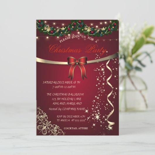 Red Bow, Ornamente Unternehmen Weihnachtsgebäck Pa Einladung (Stehend Vorderseite)