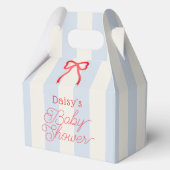 Red Bow & Pale Blue Stripes Baby Shower Geschenkschachtel (Vorderseite)