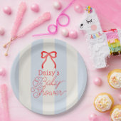 Red Bow & Pale Blue Stripes Baby Shower Pappteller (Party)