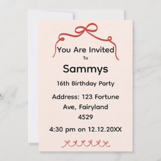 Red Bow Party Invitation | Elegant Ribbon Bow Einladung