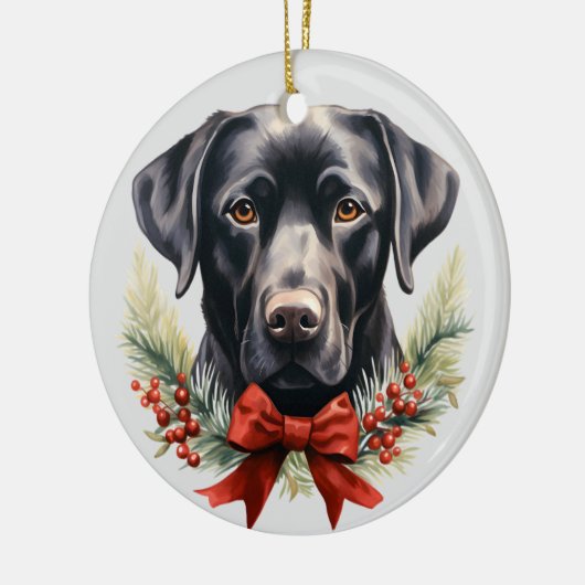 Red Bow Pine Bough Berry Labrador Retriever Dog Keramik Ornament (Links)