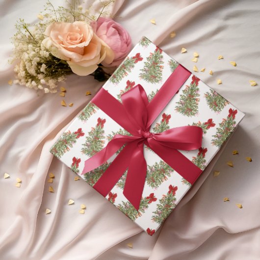 Red Bow Pink Bow Weihnachtsbaum Coquette Geschenkpapier