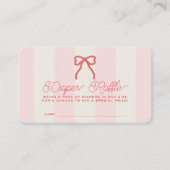 Red Bow & Pink Stripes Baby Diaper Raffle Ticket Begleitkarte (Vorderseite)