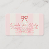 Red Bow & Pink Stripes Baby Shower Book Request Begleitkarte (Vorderseite)