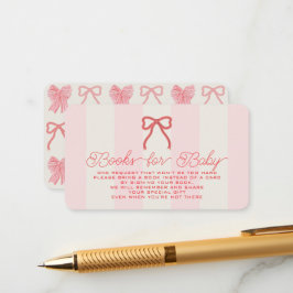 Red Bow & Pink Stripes Baby Shower Book Request Begleitkarte