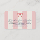 Red Bow & Pink Stripes Baby Shower Book Request Begleitkarte (Vorderseite)