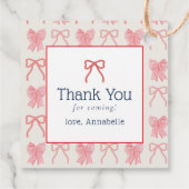 Red Bow & Pink Stripes Baby Shower Geschenkanhänger (Rückseite)