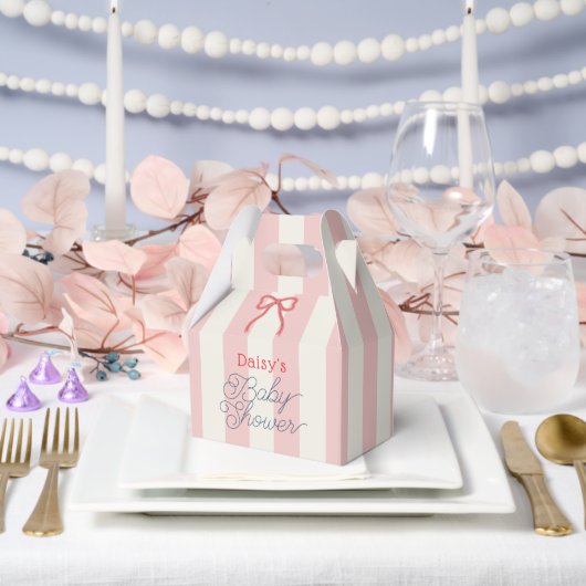 Red Bow & Pink Stripes Baby Shower Geschenkschachtel (Hochzeit)