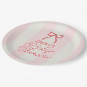 Red Bow & Pink Stripes Baby Shower Pappteller (Schrägansicht)