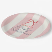 Red Bow & Pink Stripes Baby Shower Pappteller (Schrägansicht)